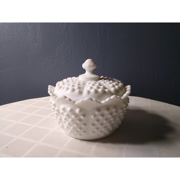 Fenton hobnail milk glass candy jar with lid - Picture 2 of 6